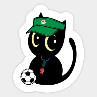 Cute Black Cat Playing Soccer Sticker